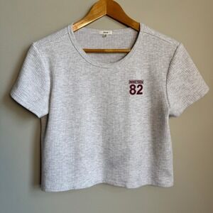 Ardene Short Sleeve 1982 Cropped Tee Marled Gray XL Preppy Cheerleader School‎